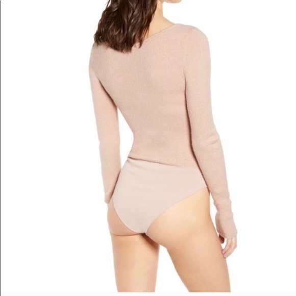 Leith Square Neck Long Sleeve Knit Taupe Bodysuit size Large - taupe / pink - Picture 7 of 10